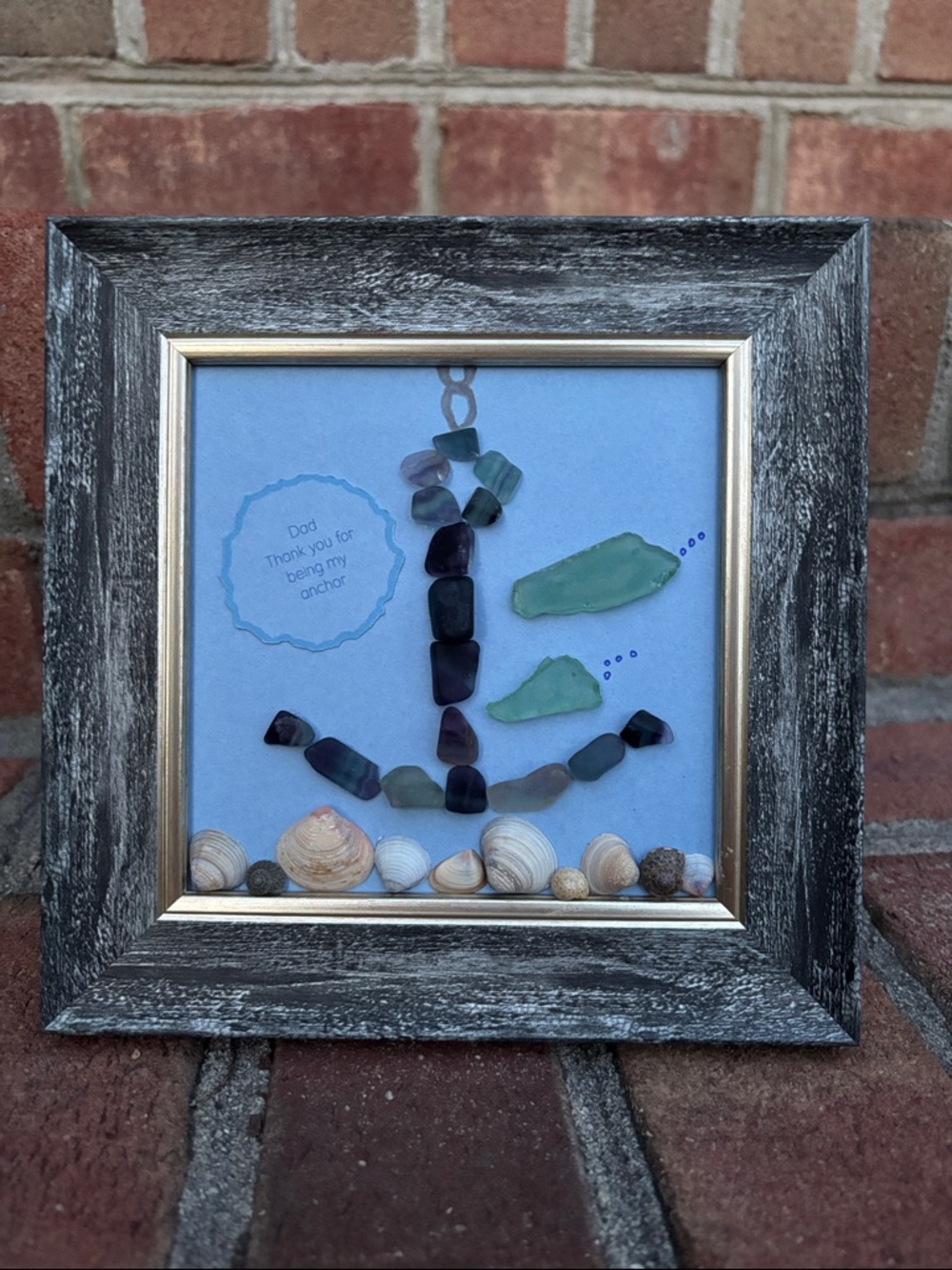 Framed Sea Glass Anchor Art - Dad Thank you for being my anchor